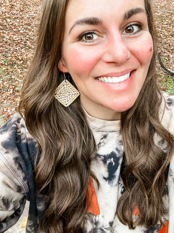 Bohemian Bamboo Woven Earrings - Square