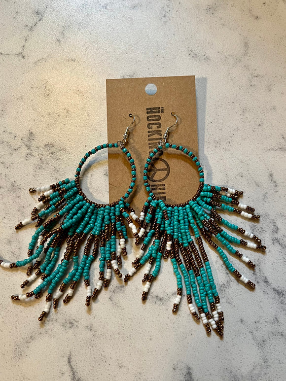 Bohemian Seed Bead Earrings - Turquoise/Gold