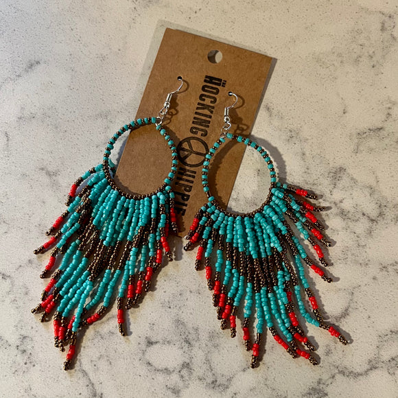 Bohemian Seed Bead Earrings - Red/Turquoise