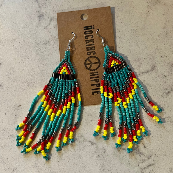 Bohemian Seed Bead Earrings - Turquoise/Red/Yellow