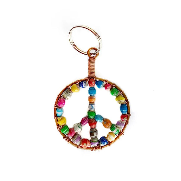 Keychain-Peace Sign Keychain, Paper Bead | Ornaments 4 Orphans