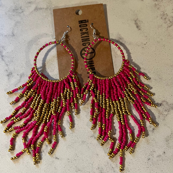 Bohemian Seed Bead Earrings - Pink/Gold