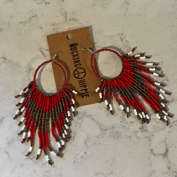Bohemian Seed Bead Earrings - Red/Gold